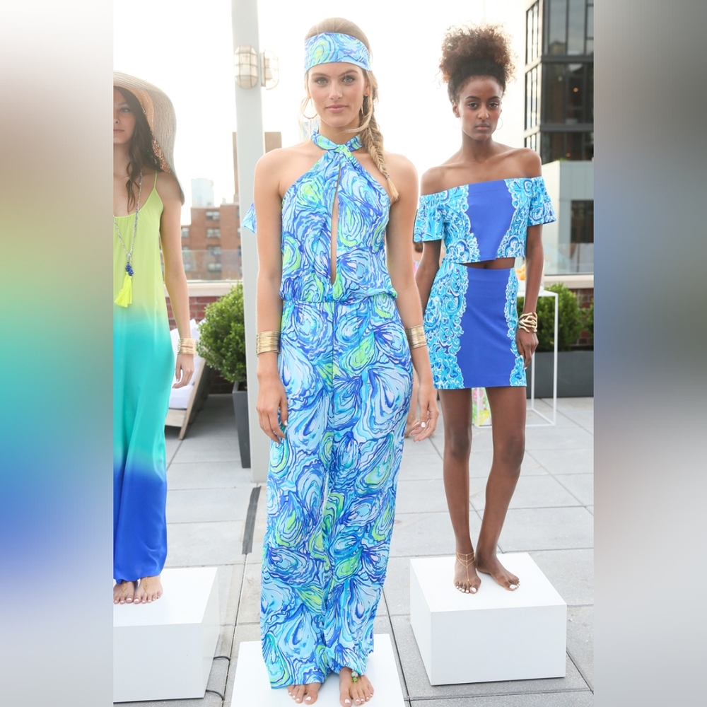 Lilly Pulitzer Blue Swirl Oyster Halter Jumpsuit - Picture 2 of 9